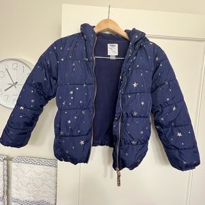 Old navy puffer jacket, frost free, size girls medium with hood and zip front.